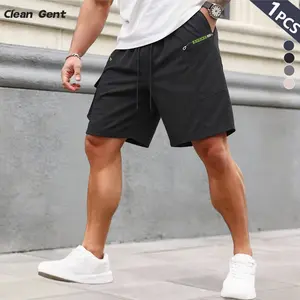 Clean Gent men’s solid-color drawstring-waist shorts—quick-drying, breathable athletic shorts with a zippered design for a stylish, casual look. Suitable for outdoor wear and ideal as all-season casual men’s bottoms.