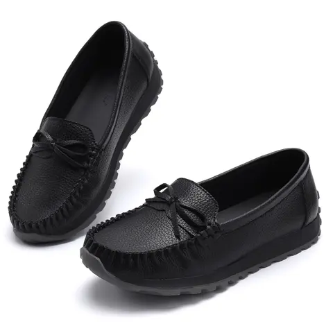 Women's 2026 New Vintage Casual Slip-Resistant Split-Toe Loafers - Bow-Decorated Slip-On Flats with Leather Insole, Breathable Basic Ankle Walking Shoes, Plus Size All-Seasons Minimalist Street Footwear, Ideal Gift
