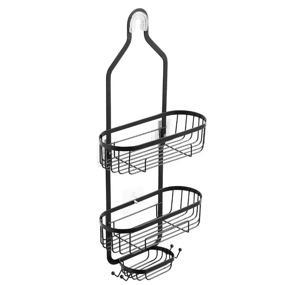 Shower Caddy 3-Tier Black Wall Mounted Shower Organizer,40lbs Rustproof Hanging Storage Shelf for Bathroom Essentials, Shampoo Holder with Soap Dish & Hooks, Heavy Duty Metal Storage Rack for Bath Accessories