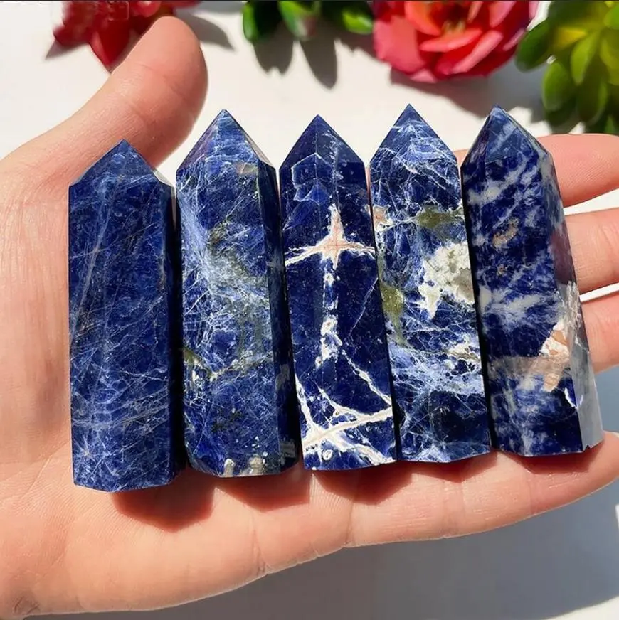 Pure Natural Blue Sodalite Crystal Polished Tower Point Wand - Unisex 1-Piece Reiki Healing Meditation Spiritual Protection Obelisk, Natural Stone Decor