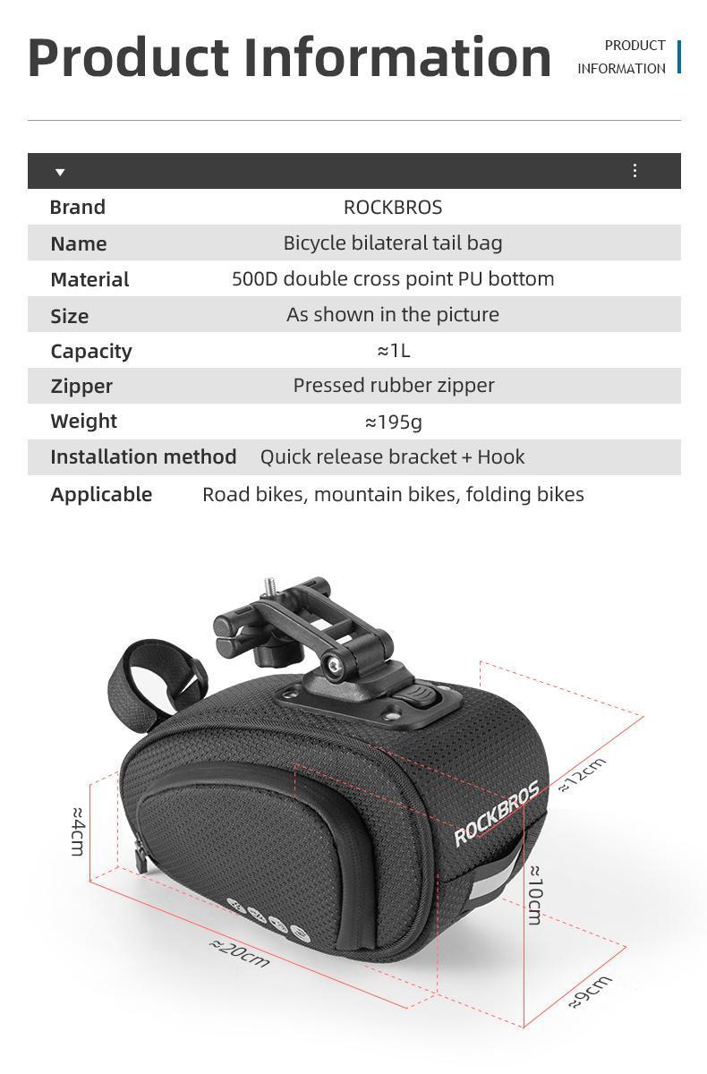 ROCKBROS Bike Saddle Bag  Under Seat Bag Bicycle Seat Pack Pouch for Cycling Adjustable Mounting