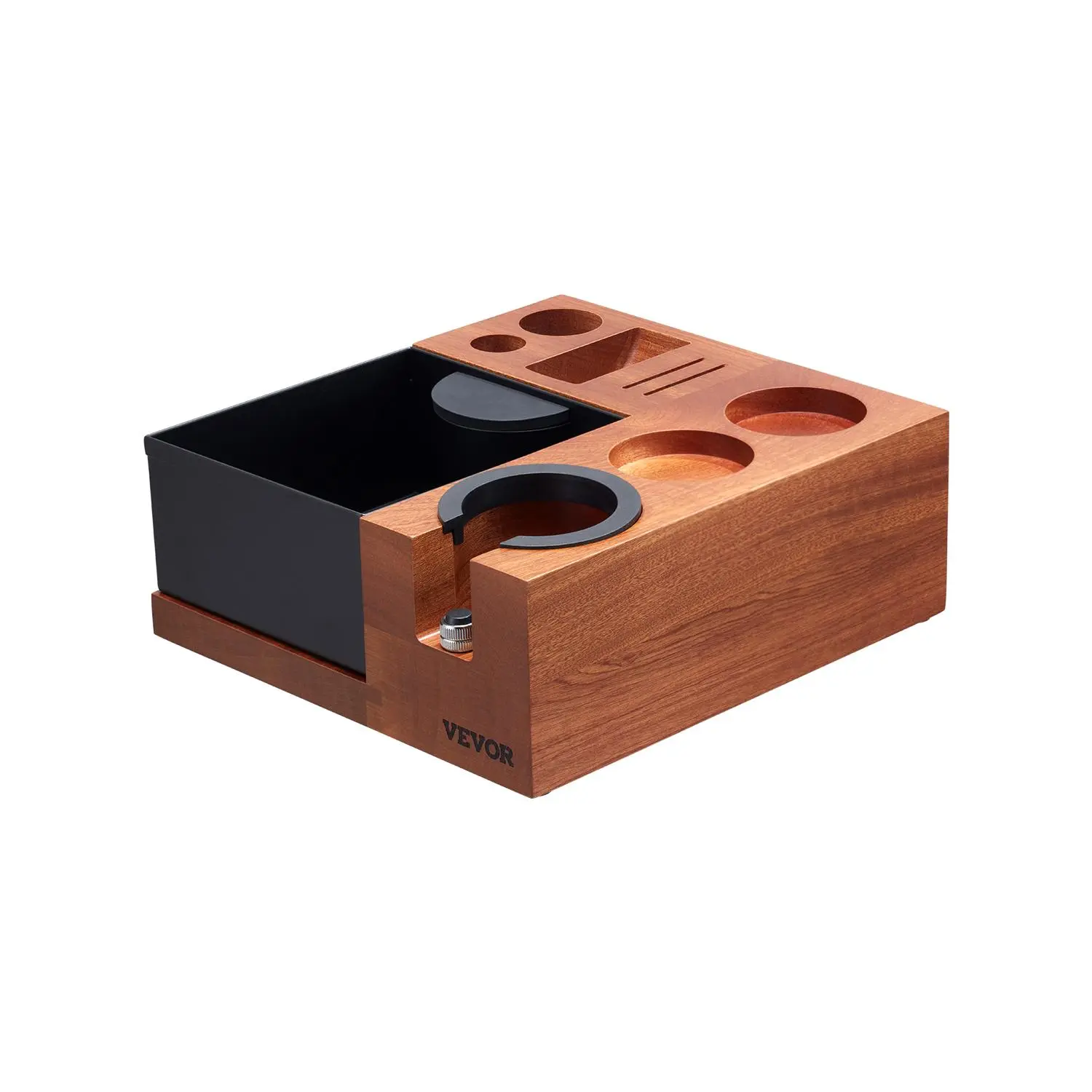 Sapele Wood 9-in-1 Multifunctional Coffee Espresso Tamping Station with Detachable Slot, Easy-to-Clean Knock Box, Non-Slip Base, Fits 51-58 mm Handles (Spring New Arrival), Commercial, Tamper
