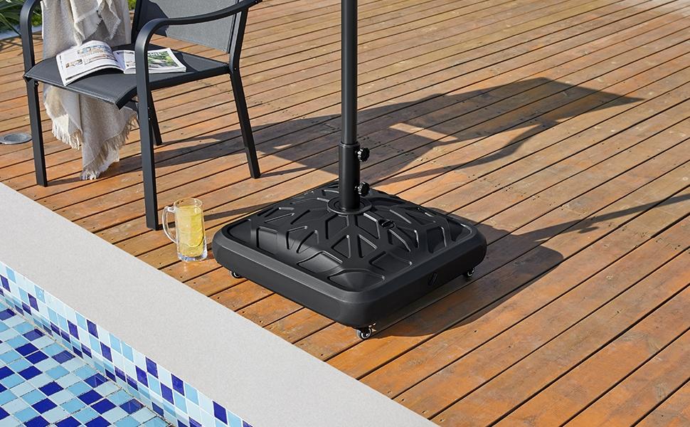 【4 Universal Castors】Yaheetech 123lb Capacity Fillable Rolling Patio Umbrella Base Stand Water/ Sand-Filled Outdoor Base Stand for Umbrella Black