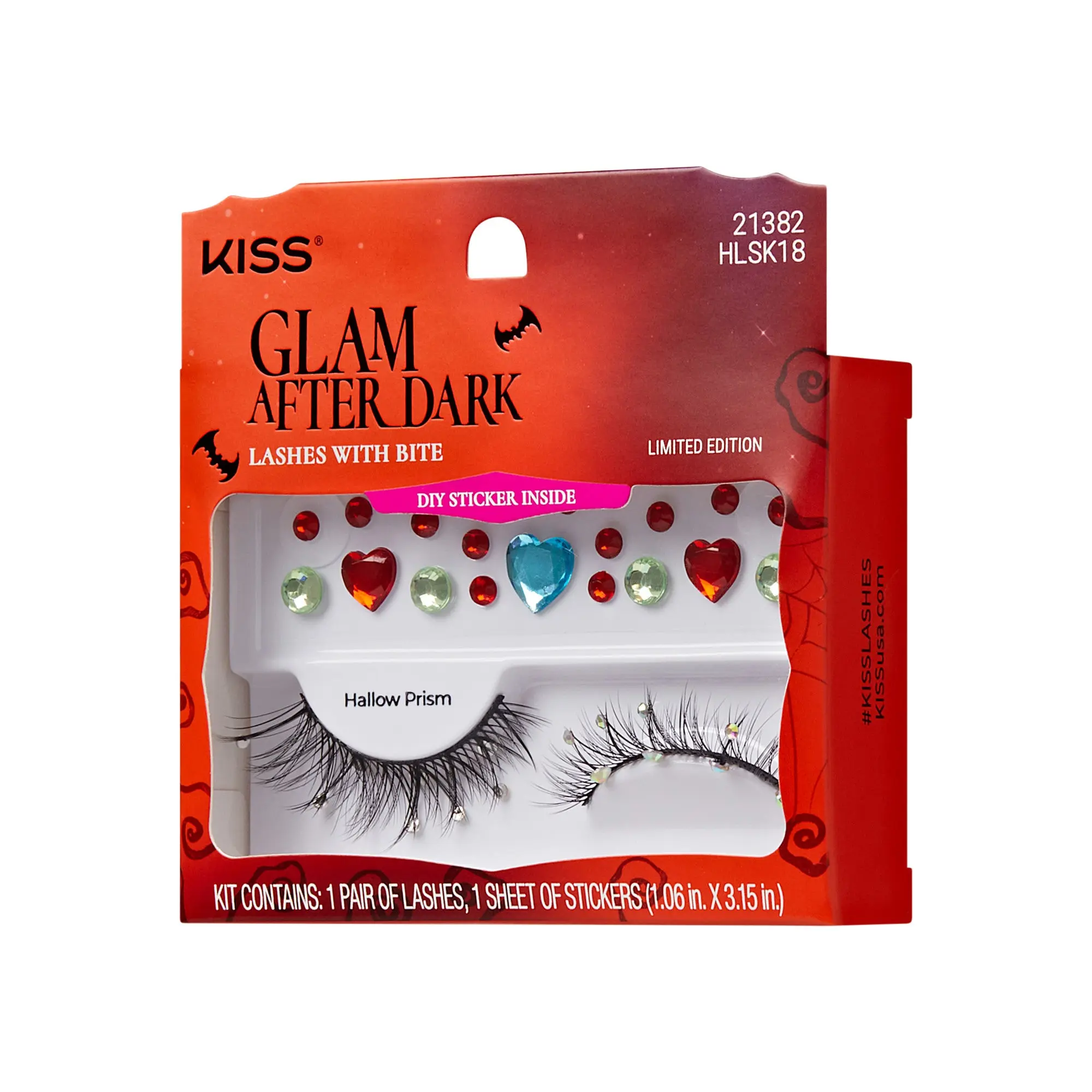 Kiss Halloween Decorated False Eyelashes & Gem Sticker - Hallow Prism | 1 Pair, Strip Lashes, 8mm-15mm