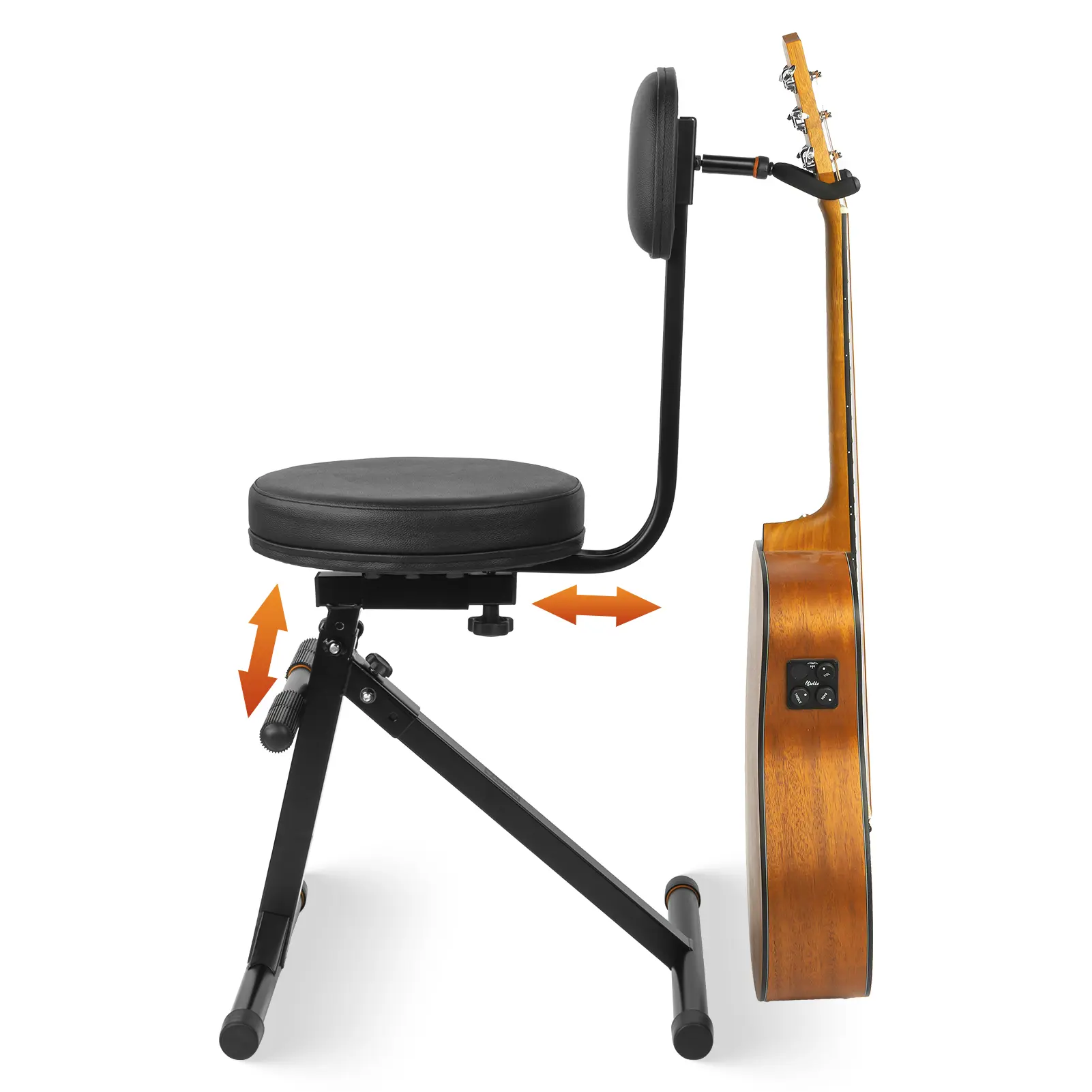 STRICH Guitar Stool with Backrest, Height Adjustable Seat & Hanger for Acoustic, Electric & Bass Guitars, Musician Drum Throne, Model SGT-30B Durable