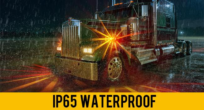 Partsam Glass Watermelon Light Dual Revolution Double-Face Amber Red LED Turn Signal Marker Tail Light, Zinc Alloy Housing Clear Lens Post Mount for Peterbilt Freightliner Semi Truck Trailer, 10-30V