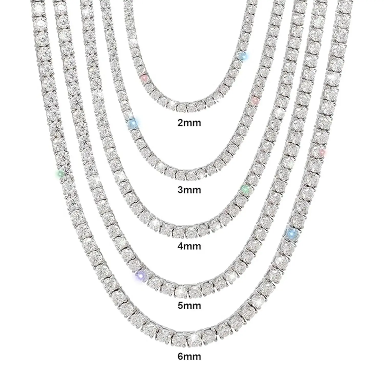 Moissanite Tennis Necklace 18K Gold Plated 2-6mm 16-24 Inch VVS1 Clarity Black Friday 2025 Gift Unisex Hip Hop Rap Style Party Wedding Jewelry Birthday Engagement Valentines Gift Eco Friendly Sustainable New Fashion Necklace Luxury Statement Piece Couples