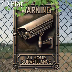Retro 2D Flat Aluminium Security Camera Warning Sign, Decorative 24-Hour Monitoring Anti-Theft Damage-Proof Plaque, Suitable for Homes, Offices, Indoor & Outdoor Use, Ideal Security Gift Decoration