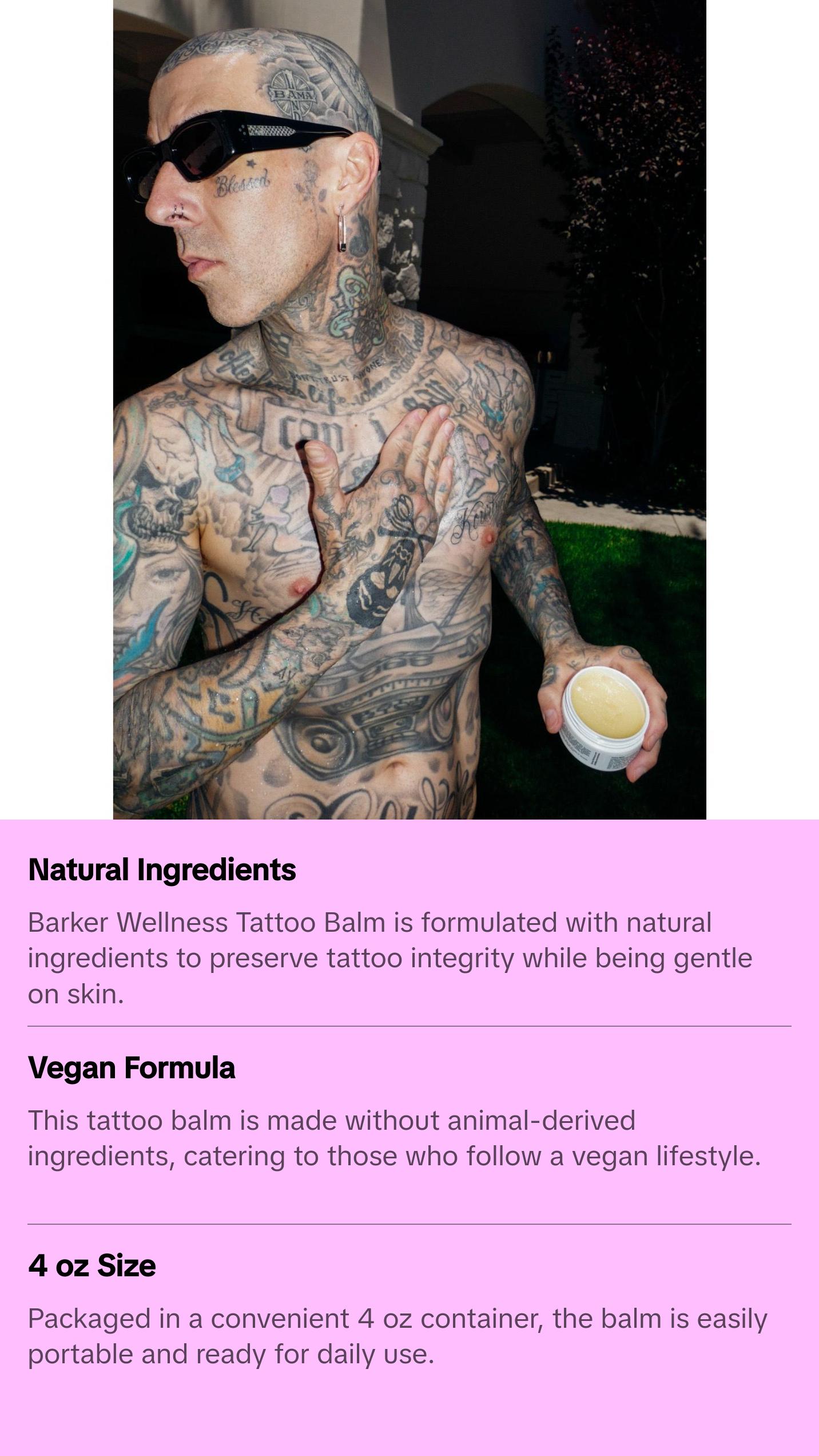 Barker Wellness Tattoo Balm - Preserve and Protect Your Tattoos with Natural Ingredients, Vegan Formula for Black & Color Tattoos, 4 oz - Sunflower