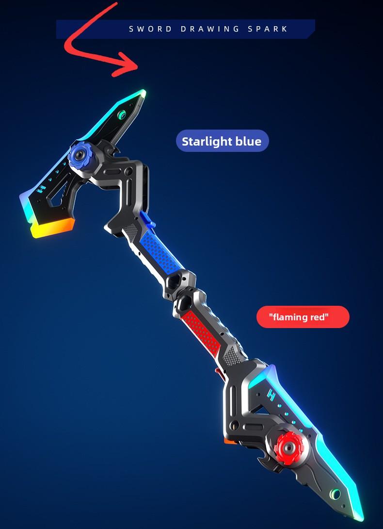 Cool Shadow Sword Ax with LED Lighting Effect 7-Color RGB Changing Atomizing Spray Transformable Dual Form Battle Ax for Role Play Party Christmas Gifts