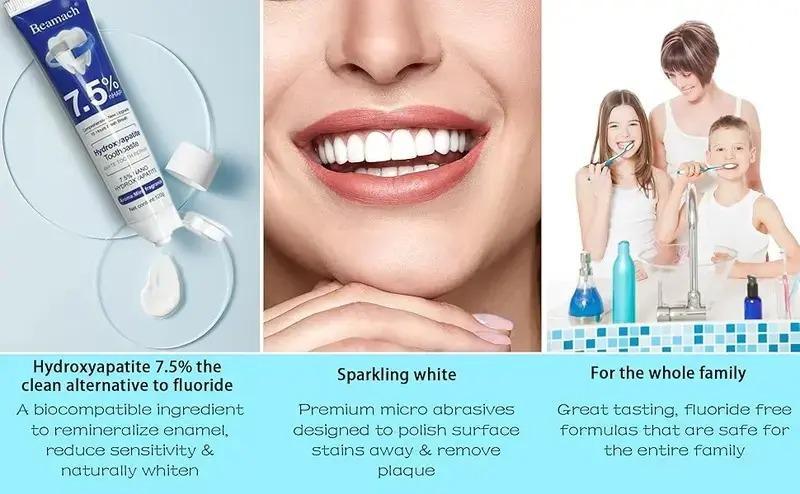 Beamach Hydroxyapatite Toothpaste-2PCS new experience Whitening Stain-Removing Sensitive Teeth Tablets breath prevent tooth loss oral care natural ingredient gentle care repair  nano nonfluoride fixa toothpaste  kids  cap  powder flavored smile hello  pro