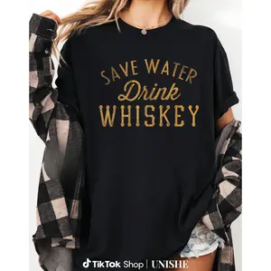 Unisex Vintage Whiskey Drink Graphic Tee – 100% Cotton Save Water T-Shirt