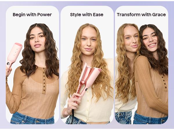 Wavytalk Power Wave Hair Crimper & Curling Wand for Beach Waves with Ionic Technology, Dual Voltage & Lightweight Design, Reducing Frizz & Damage, Perfect for Travel