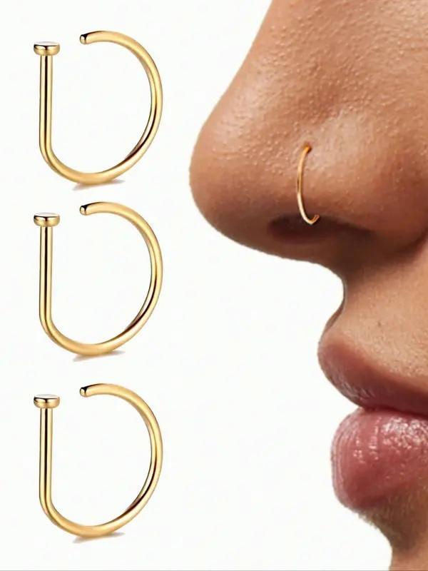 Women And men Fake Piercing Nose Ring Gold Stainless Steel D-Type Simple American Style Personalized Letters Hip-Hop Street Style Non Perforated Accessories Fake Nose Studs Women And men Fake Piercing Nose Ring Gold Stainless Steel D-Type Simple American Style Personalized Letters Hip-Hop Street Style Non Perforated Accessories Fake Nose Studs
