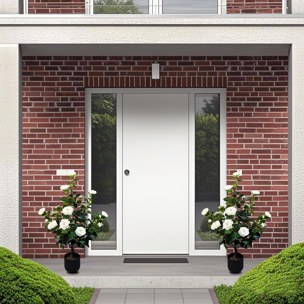 2 Pcs 3ft Artificial Camellia Trees with 24 Realistic Flowers 188 Leaves Decorative Pebbles and Planter for Indoor Home Office Outdoor Courtyard Decor 2 Pcs 3ft Artificial Camellia Trees with 24 Realistic Flowers 188 Leaves Decorative Pebbles and Planter for Indoor Home Office Outdoor Courtyard Decor