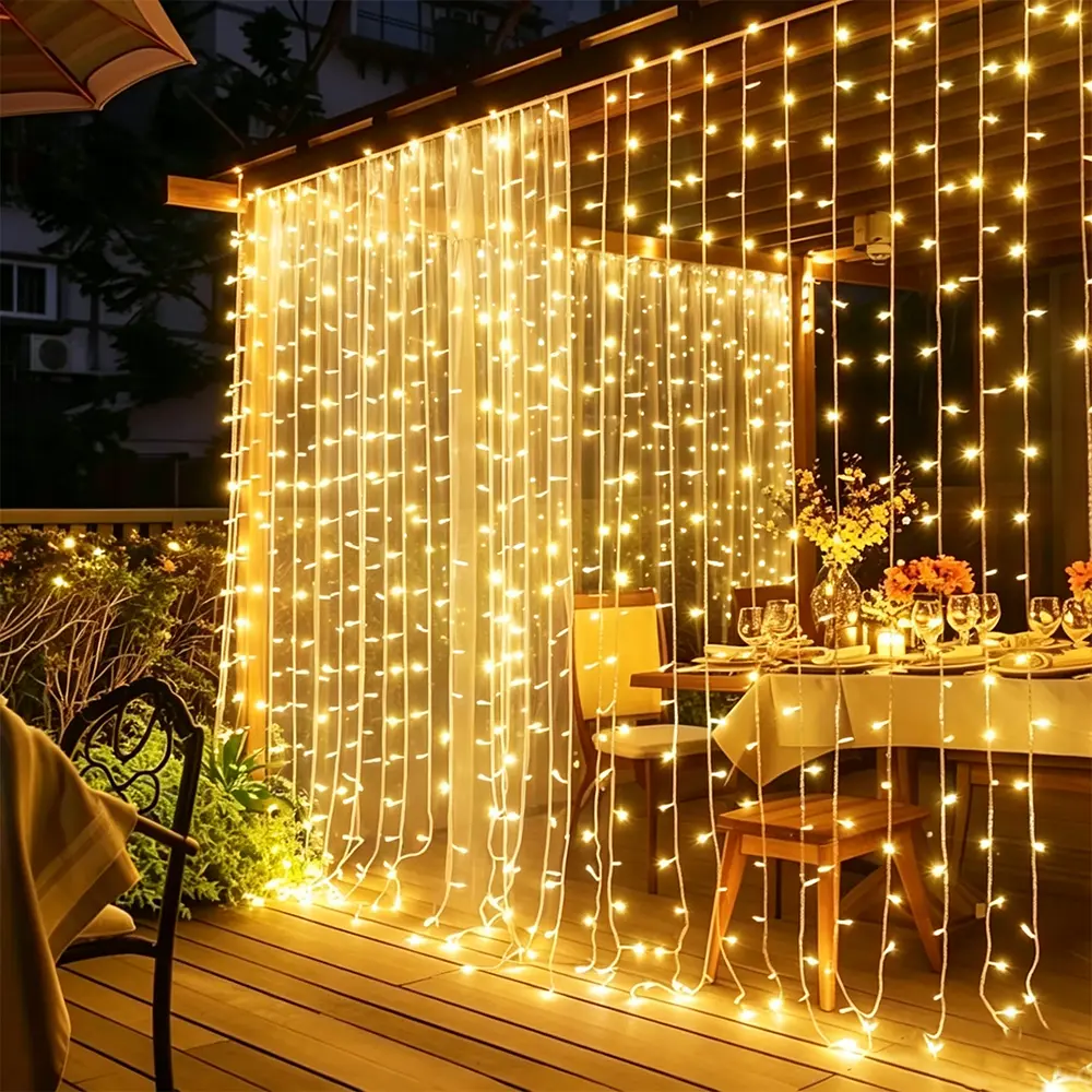 Dazzle Bright 300 LED Remote Control Curtain Lights, Plug in Fairy Curtain Lights Outdoor, Window Wall Hanging String Lights for Bedroom Indoor Dorm Backdrop Wedding Party Patio Christmas Decor, Warm White