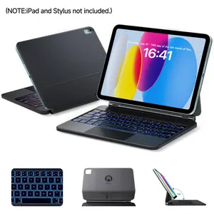 [iPad Not Included] HOU Magnetic Keyboard for iPad Pro 13"/12.9"/Air 13" & Pro 11"/Air 11" (M4/M3/M2/M1, 2024‑2025), Multi‑Touch Trackpad, 7‑Color Backlight, 12 Shortcuts, Spill‑Resistant PU, Bluetooth Keyboard Cover