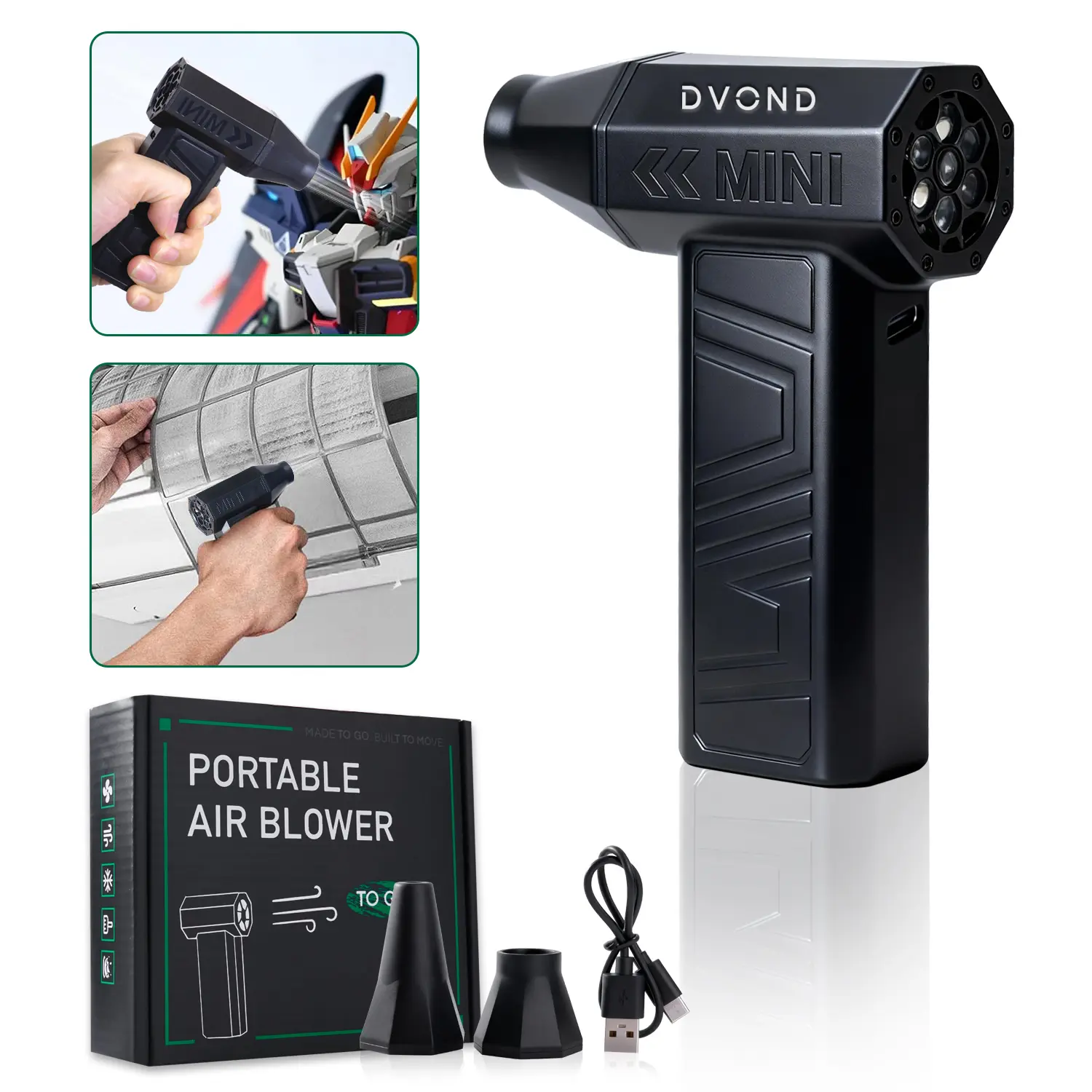 Electric Compressed Air Duster-3-Gear Adjustable Mini Duster Blower with Fast Charging,  for Computer, Keyboard, Car Cleaning, Houses, Outdoor，Camping，180000RPM Super Power，Replace Canned Air Compressed Air Cans