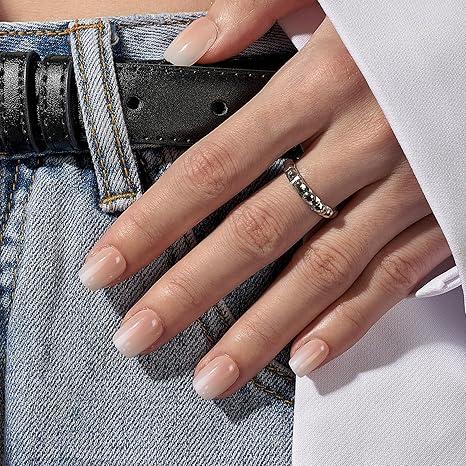 Valentine's Day Limited Vanilla Cream Press On Nails | Short Square Ombre Soft Gel 24Pcs W/ Glue Reusable  French Pink Gradient Nails