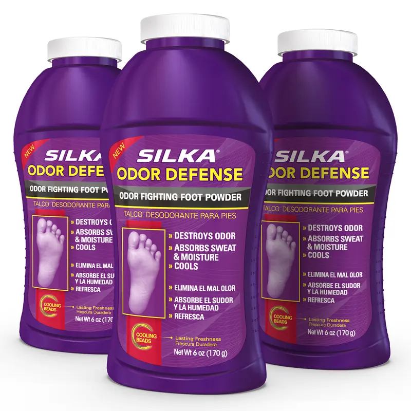 SILKA Odor Fighting Foot Powder & Shoe Deodorizer (6oz, Pack of 3) - Corn Starch, Talc, Cooling Beads, Fragrance-Enhanced, Lightweight - Daily Use - Absorbs Moisture & Sweat - Longwear Freshness - Odor Protection Foot Treatments & Remedies