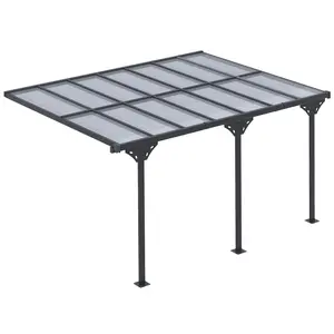 Outsunny 14.5' x 10' Outdoor Polycarbonate Pergola, Transparent UV Blocking Awning, Hardtop Deck Gazebo with Adjustable Posts and Height, Aluminum, Gray