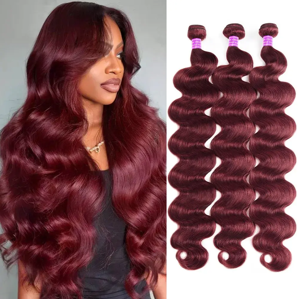 99j Burgundy Body Wave Curls Human Hair Weave Bundles, 1/3/4 PCS Wavy Extensions for Quick Weave, #Summervibes Hair Extensions, Human Hair Wavy