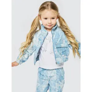Metallic Print Denim Bomber Jacket with Sequin Star Back