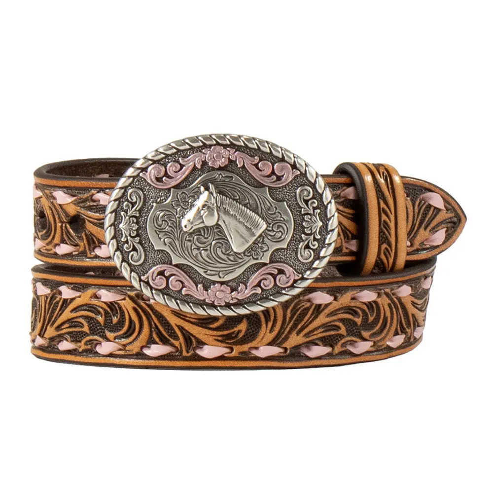 N4443230 Nocona Infant Girl 3/4 Inch Scrolling Design Western Belt - Brown