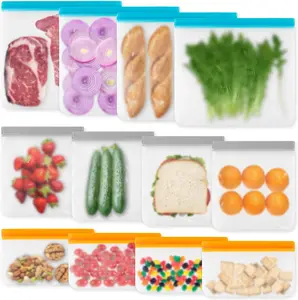 12 Pack Reusable Freezer Bags Dishwasher Safe, Leakproof Food Storage Bags, Silicone Bags for Food Storage Home Organization (4 Reusable Snack Bags 4 Sandwich Bags 4 Gallon Freezer Bags) VUEKYN