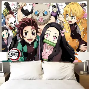 Demon Slayer Group Cast Graphic Wall Tapestry, 3x5Ft Flags Tapestry For Wall Hanging, Tanjiroo Nezuko Zenitsu Anime Decor For Fans, Action Manga Bedroom Art, Home Living Ornament | GN030226.C01964.ID01