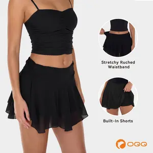 OQQ-Nine cents High-Waisted Mesh Mini Skirt with Built-In Shorts, Versatile, Slim-Fit, Pleated, Preppy A-Line Skirt for Y2K & E-Girl Styles