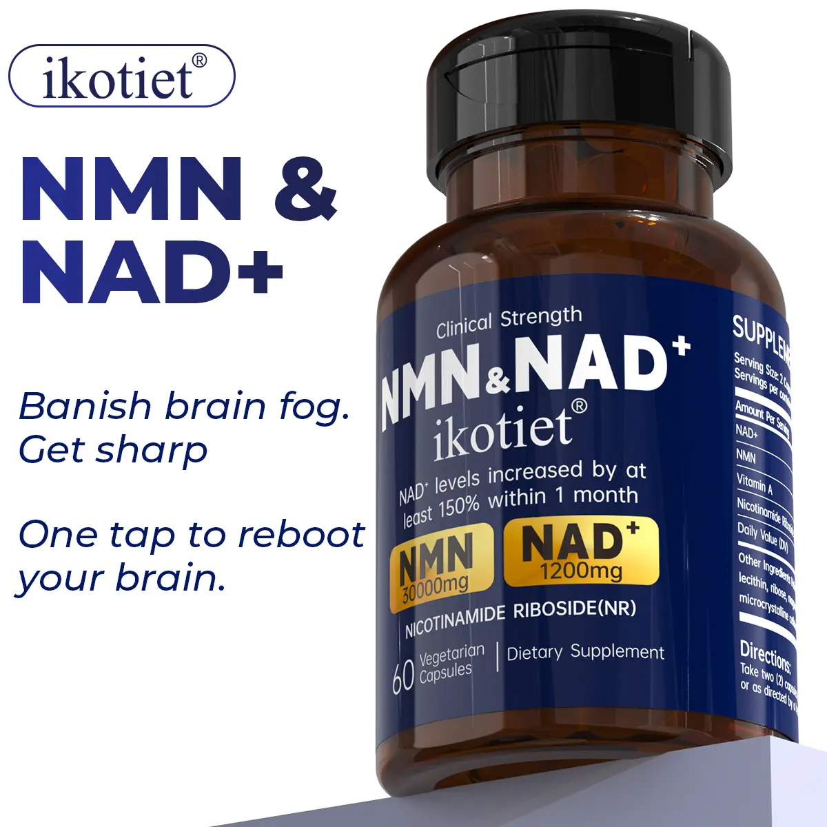 IKOTIET All-In-One NAD+/NMN Anti-Aging Supplement — 300mg Nicotinamide | Supports Cellular Energy, Skin Health, Brain & Muscle Function |(NR) — 1 Capsule Daily | 1 Bottle + 1 Trial Pack essential Healthcare Dietary