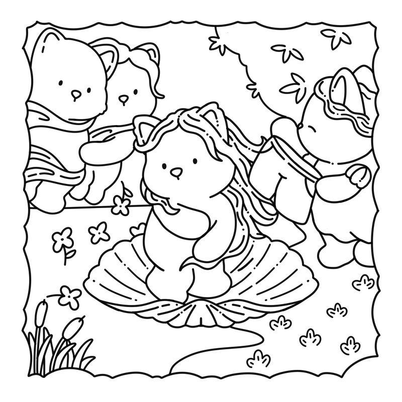 Fuzzy Caterpieces Cute and Cozy Coloring Book for Adults & Teens Featuring Comfy Cat Friends in Funny Moments Inspired by Famous Paintings 30 Unique Pages Bold Designs Single-Sided Printing 8.5 x 8.5 Inches