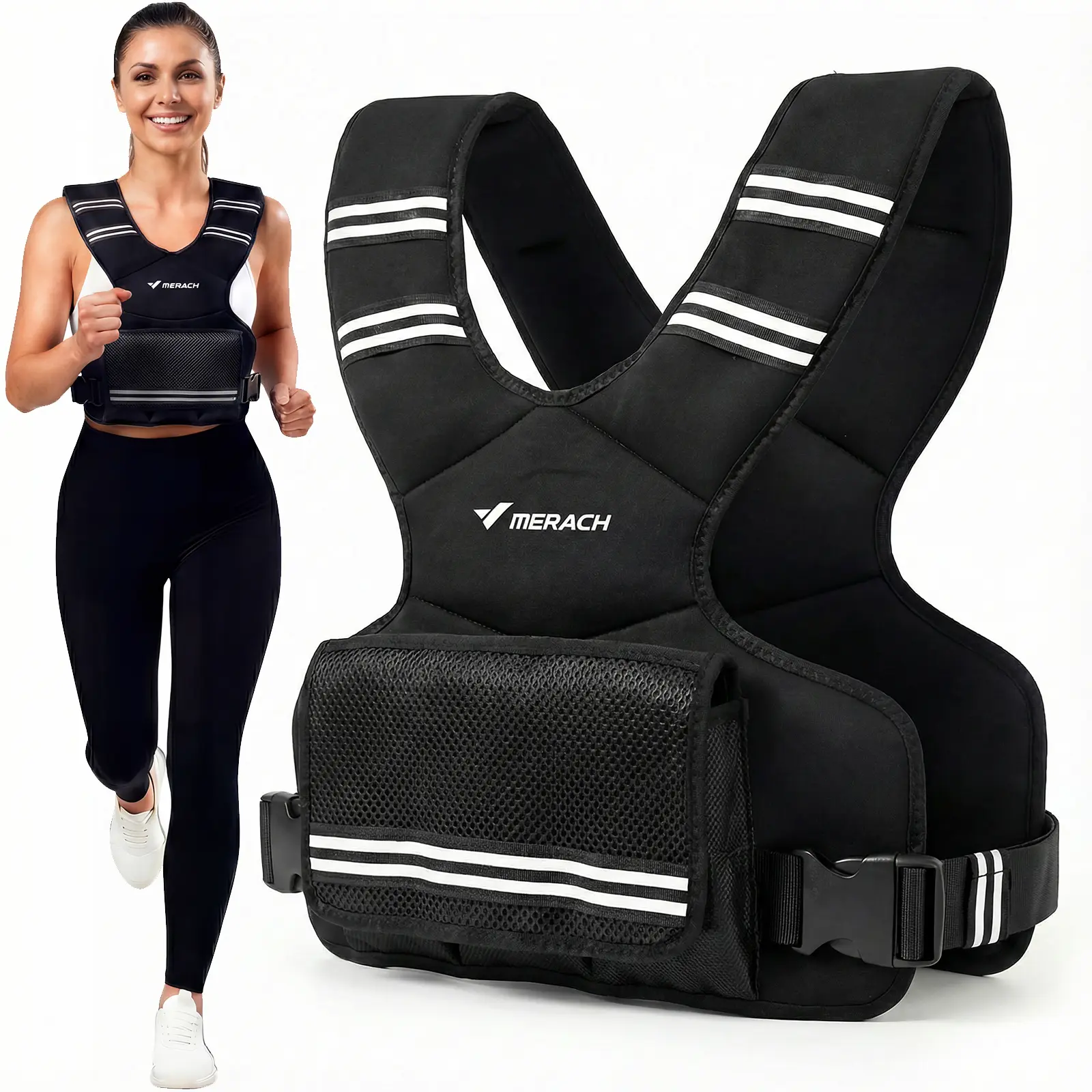 Merach Adjustable Weighted Vest 4–10 lbs with Removable Weight Packs, Lightweight Training Vest with Secure Fit for Walking, Running, Strength Training & Home Workouts BackToSchool
