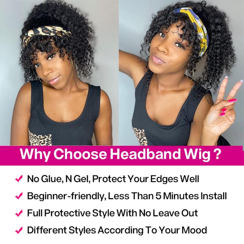Kinky Curly Human Hair Headband Wig For Black Women 180% Density Glueless Brazilian Remy Jerry Curl Full Machine Made Hair