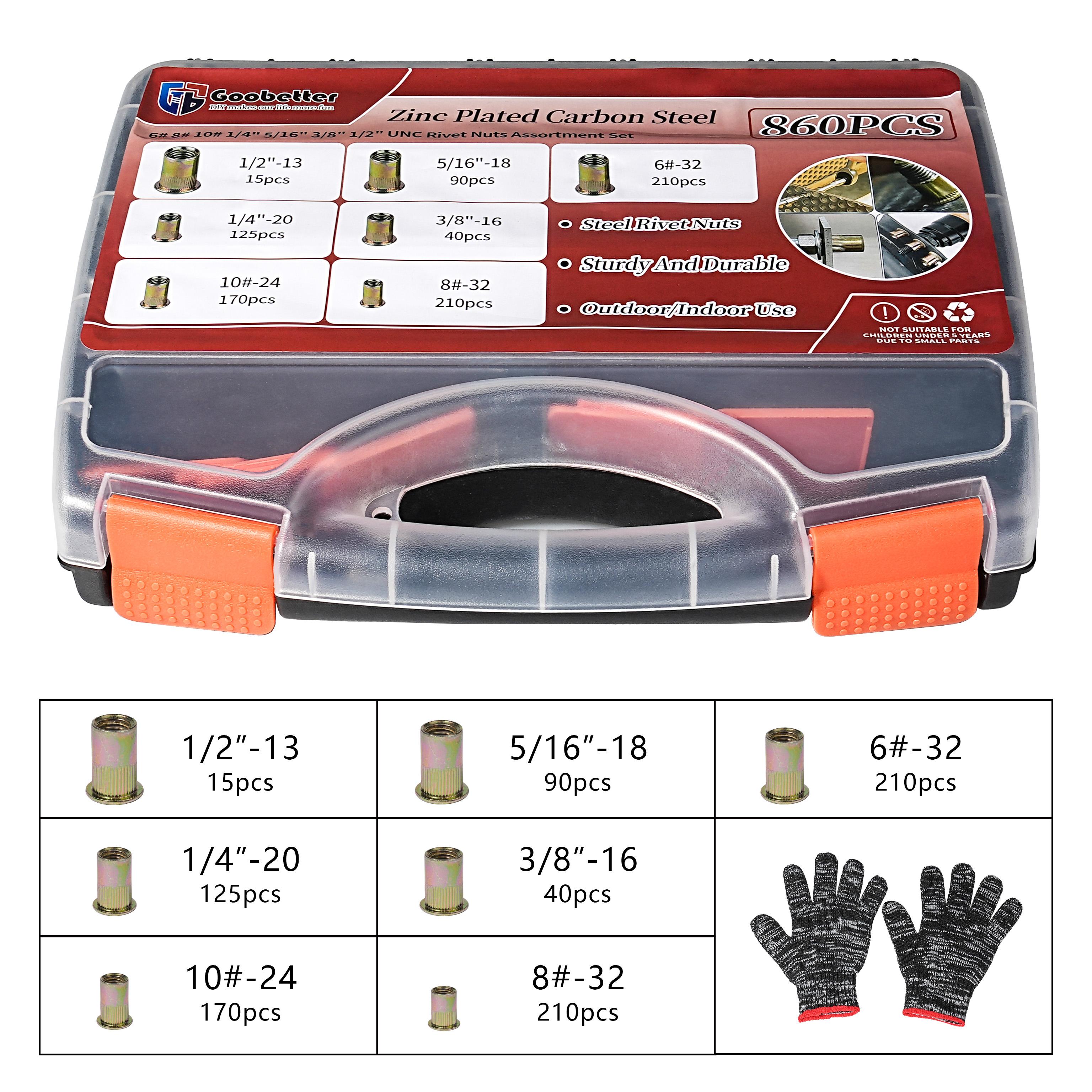 Rivet Nut Tool Kit, 16-Inch Rivnut Tool with 15 Metric & SAE Mandrels and Rivet Nut Gun, 200pcs Rivnut Tool Kit Assortment, Nutsert Tool Kit with Carrying Case