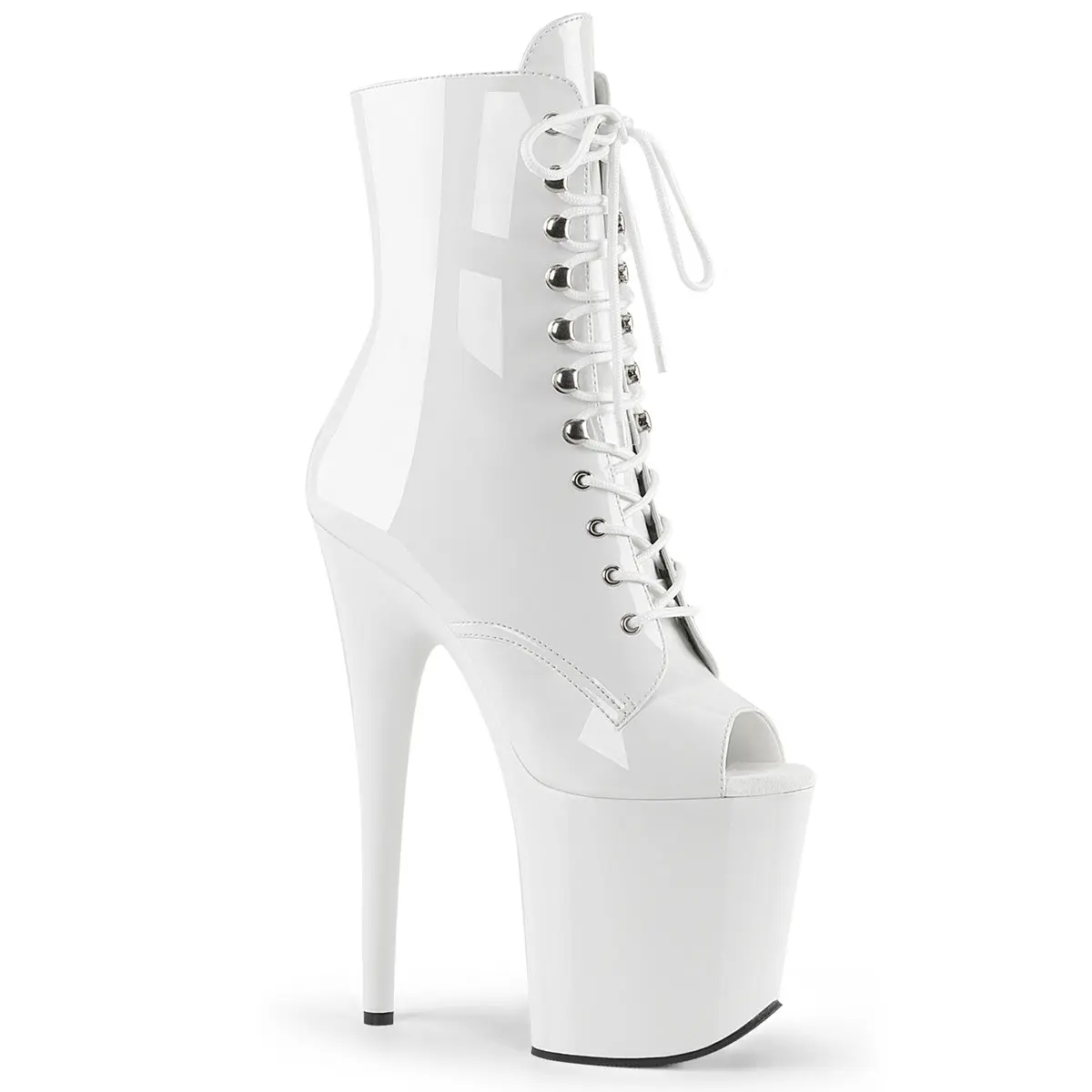 Pleaser Women's Flamingo-1021 Peep-Toe Ankle Boot - Lace-Up, 8in Stiletto High Heel Platform Shoe with Side Zipper for Evening Wear, All Seasons