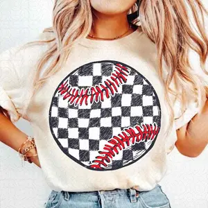 Checkered Baseball T-Shirt, Retro Baseball Shirt T-Shirts, Distressed Hand Drawn Baseball Clipart