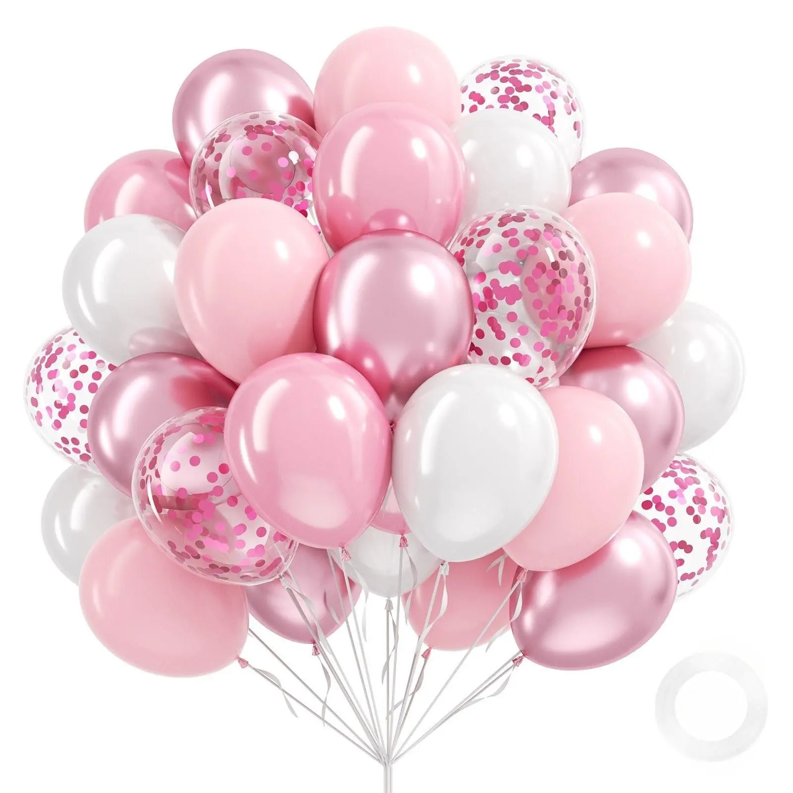 Light Pink and White Balloons, 60pcs Balloon Set 12 Inch Pearl Light Pink Sequins White Balloons, Wedding Bridal Shower Baby Party Birthday Decorations Balloon Garland