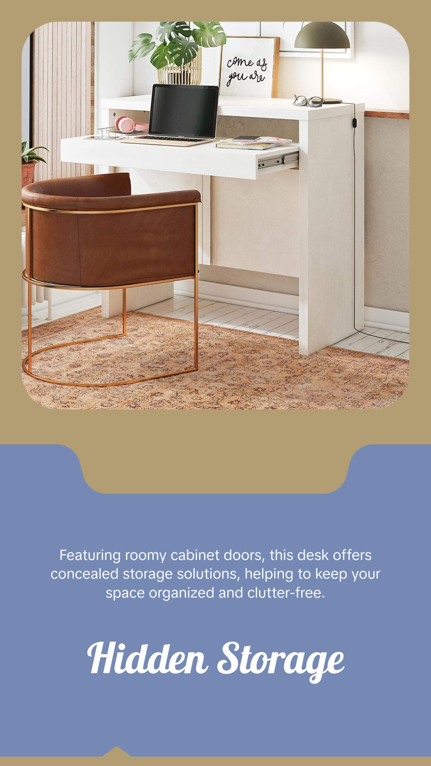 Neely Slide Out Desk by Mr. Kate - Textured White Plaster and Natural Wood Tones - Multipurpose Slide-Out Desktop and Hidden Storage