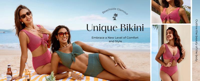 【S-2XL】Hanna Nikole Women's High Waisted Bikini Sets Two Piece Swimsuit with Tummy Control Textured Bathing Suits Tie Knot Swimwear for Beach Vacation