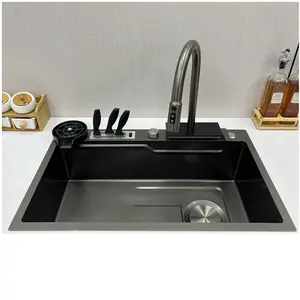 Modern Nano Black Kitchen Sink New Designed Digital Flying Rain waterfall Faucet Set 29.5 INCH