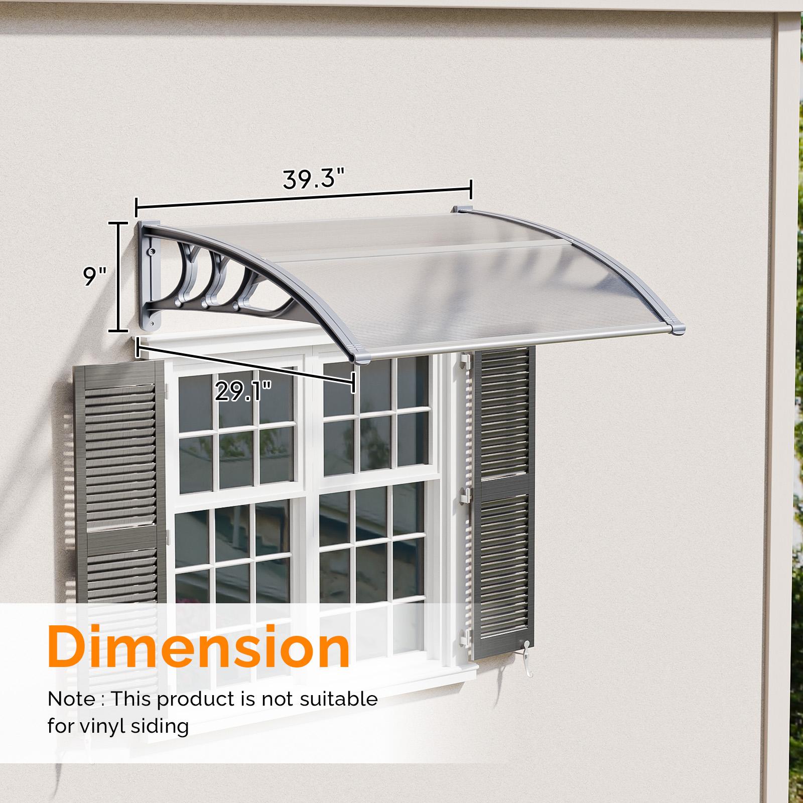 VINGLI Window Awning Door Canopy Exterior, Awnings for Doors Polycarbonate Cover Patio Door Awning Rain Snow Sunlight Protection Hollow Sheet (Brown Board & Black Bracket)