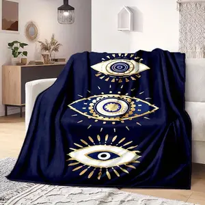 Evil Eye Geometric Pattern Blanket - Soft Polyester Flannel, Perfect for Sofa, Bed, Picnic, Travel, Office Nap - Machine Washable, White, Bed, Office Nap, Polyester