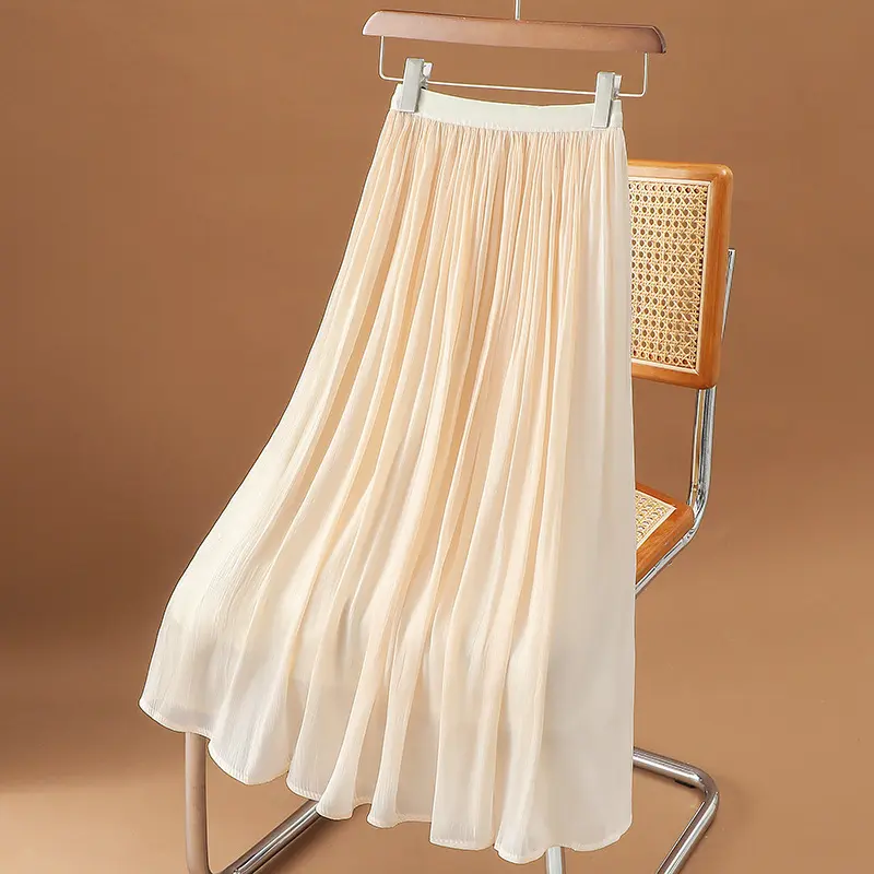 Shimmering chiffon skirt for women, new summer style, milk pearl skirt, willow pleated skirt