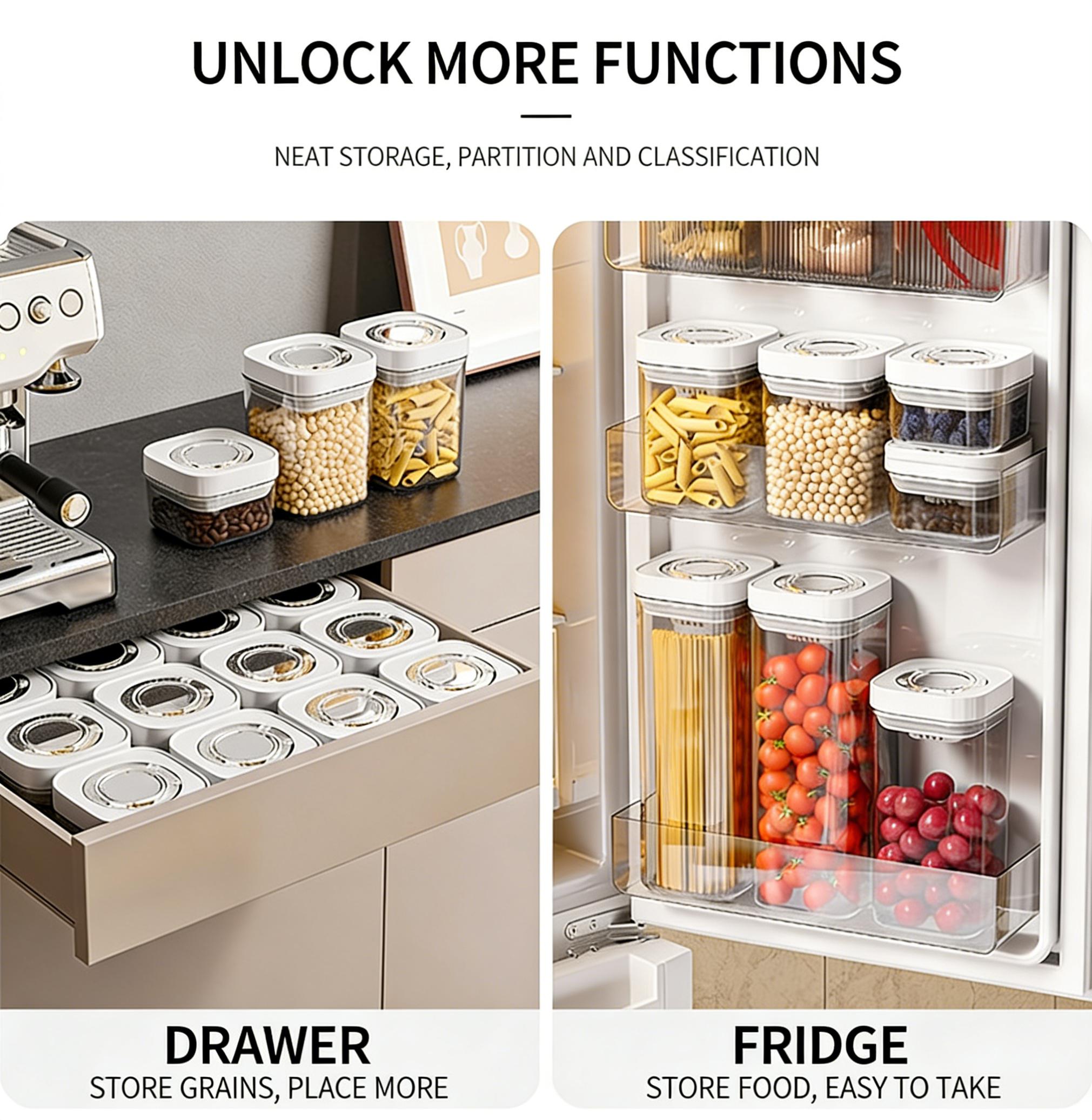 UFORU Airtight Insulated Food Storage Set Refrigerator Pantry Organizer Bins Stackable Fridge Organizer Bins with Lids Container Kitchen Set Storage Clear PET Material Odor-Resistant Space-Saving