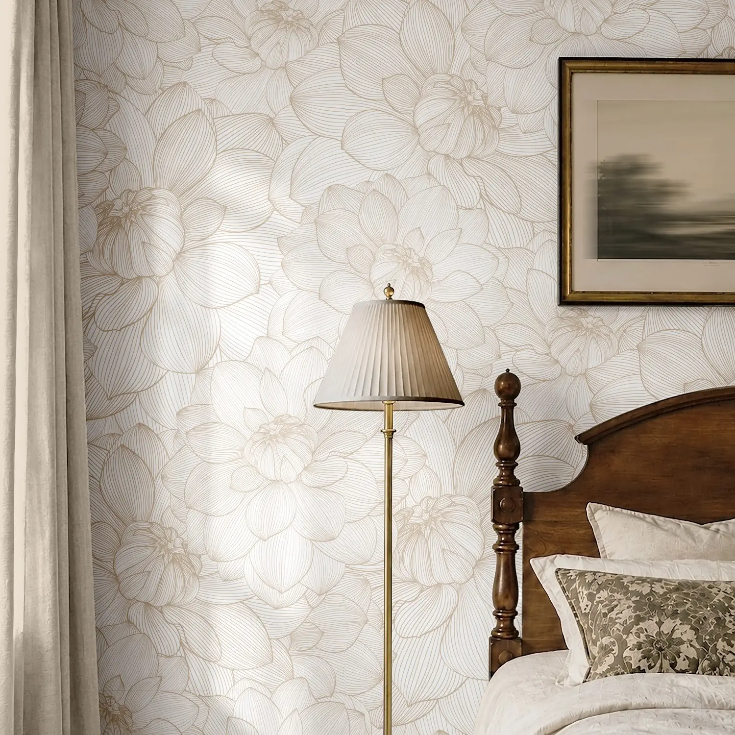 1-roll self-adhesive wallpaper with peony floral lines, floral wallpaper, temporary removable wallpaper, floral wall decoration, suitable for smooth walls in rooms, studies, laundry rooms, entryways, Floral Wallpaper Peel And Stick, Diy Wallpapers