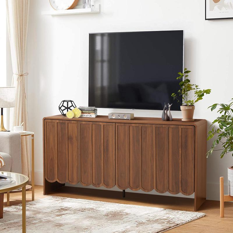 Giratree Sideboard Buffet Cabinet, Accent Storage Cabinet with 4 Doors, Farmhouse Wood Cabinet with Adjustable Shelves and Wave Panel for Living Room, Dining Room, Entry