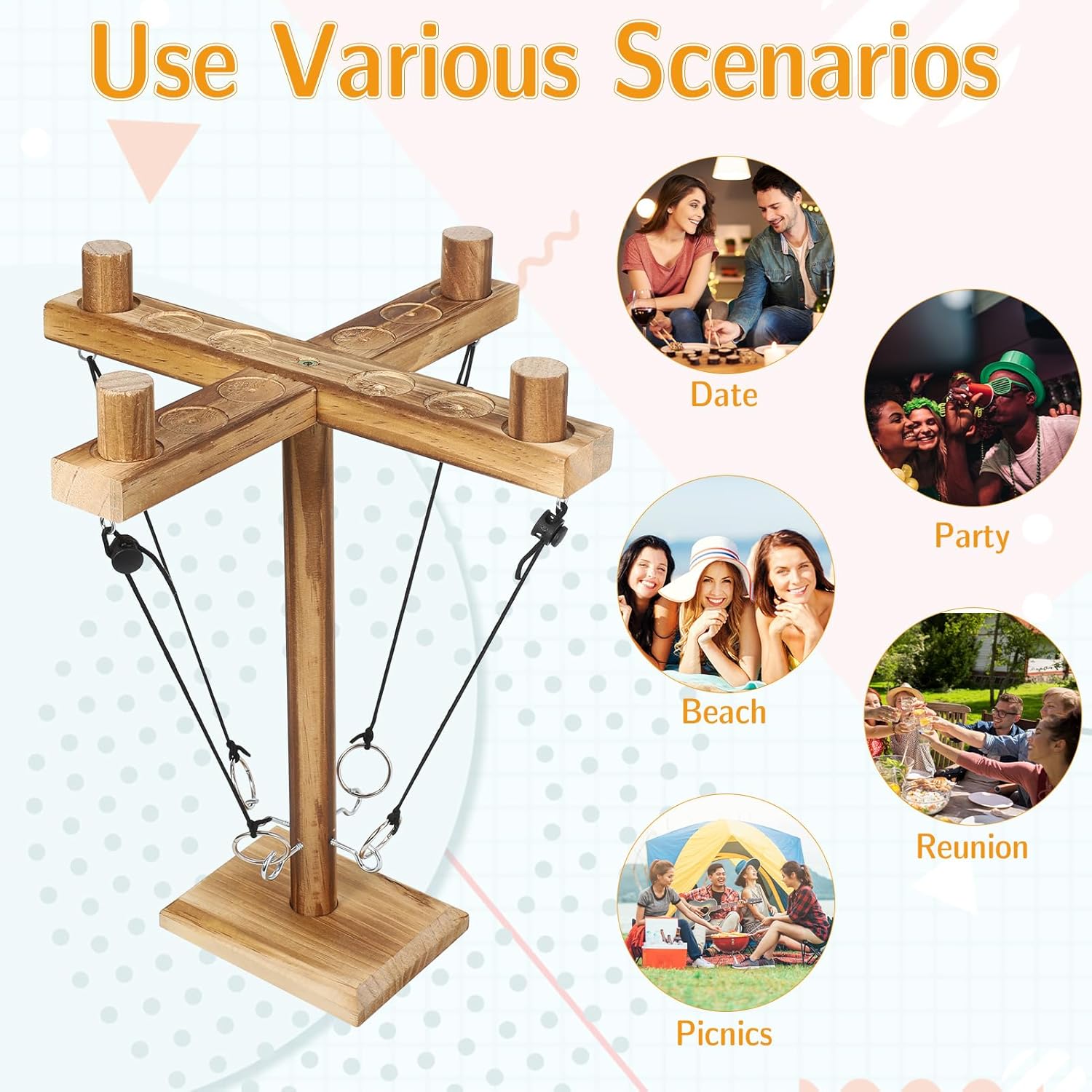 【Christmas gift】Wooden Ring Toss Game - 1PC Outdoor Party Throw Game with Wooden Hook & Rhythm Bracelet - Fun 2-4 Player PK Game for Family Reunions & Camping.