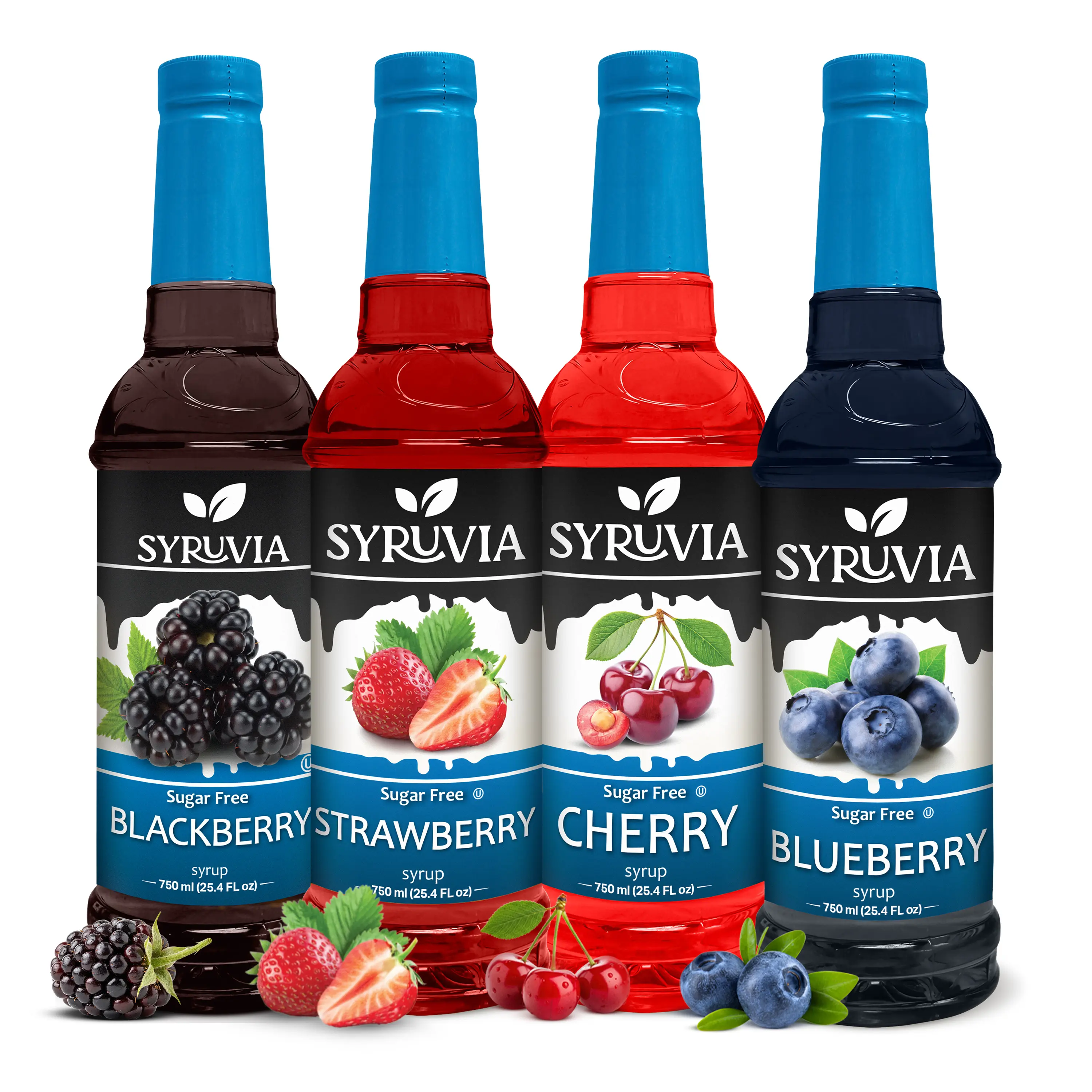 Syruvia Sugar Free Syrup, Fruit Flavors Variety Pack – Blackberry, Strawberry, Cherry & Blueberry – Gluten-Free, Kosher, 25.4 fl oz Bottles – Perfect Fruit Flavor Set for Cocktails & Mocktails (Pack of 4), 4‑Pack For Sharing, Mocktails Get Berry Lift